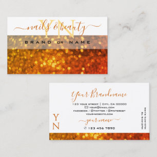 Modern White Orange Gold Sparkle Glitter Monogram Business Card