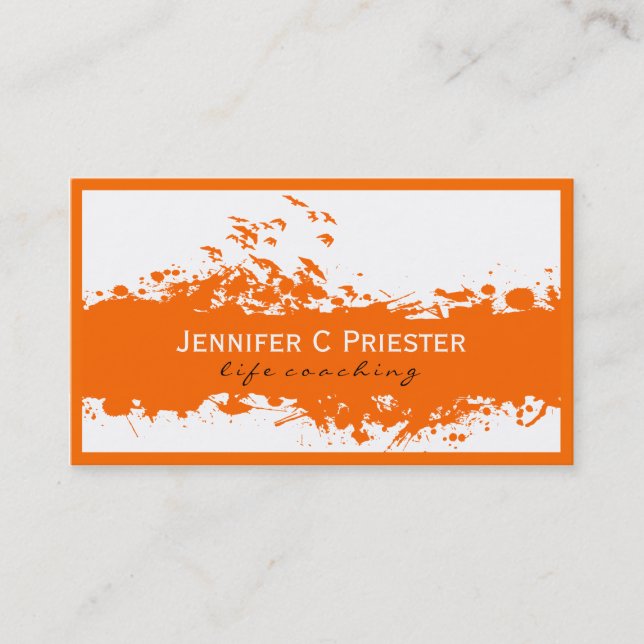 Modern White & Orange Grunge Stripe 2 Business Card (Front)
