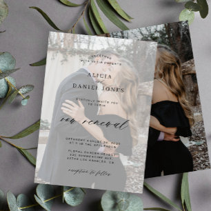 Modern white overlay 2 photos vow renewal wedding invitation
