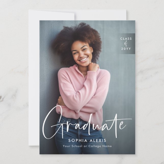 Modern White Overlay 4 Photo Graduation Party Invitation (Front)
