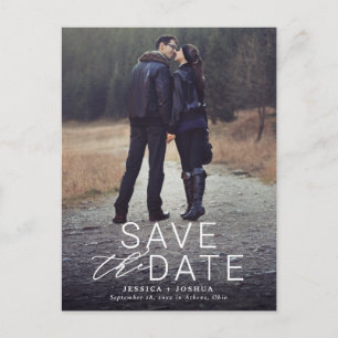 Modern White Overlay Full Photo Save the Date Postcard