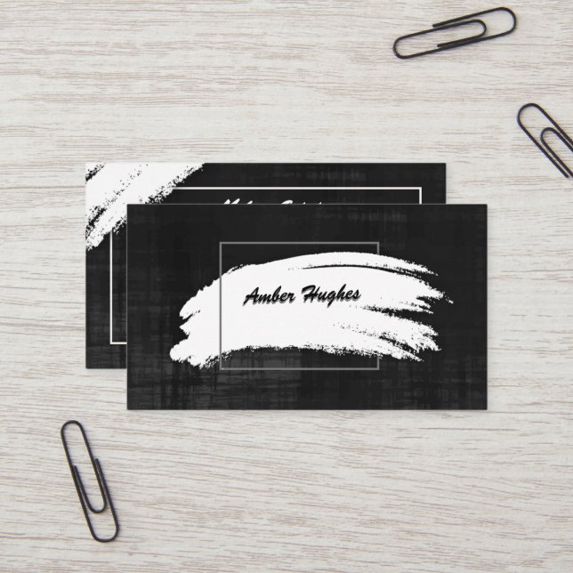 Modern White Paint Brush Stroke Business Card (Front/Back In Situ)