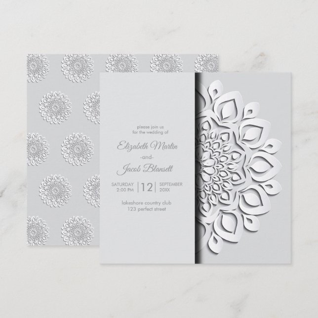 Modern White Paper cut Mandala Peekaboo Wedding Invitation (Front/Back)