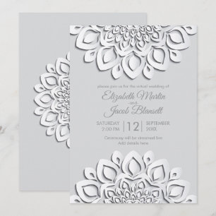 Modern White Paper cut Mandala Virtual Wedding Invitation