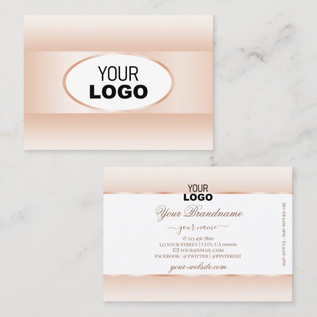 Modern White Pastel Pink Ombre Oval Frame and Logo Business Card (Front/Back)