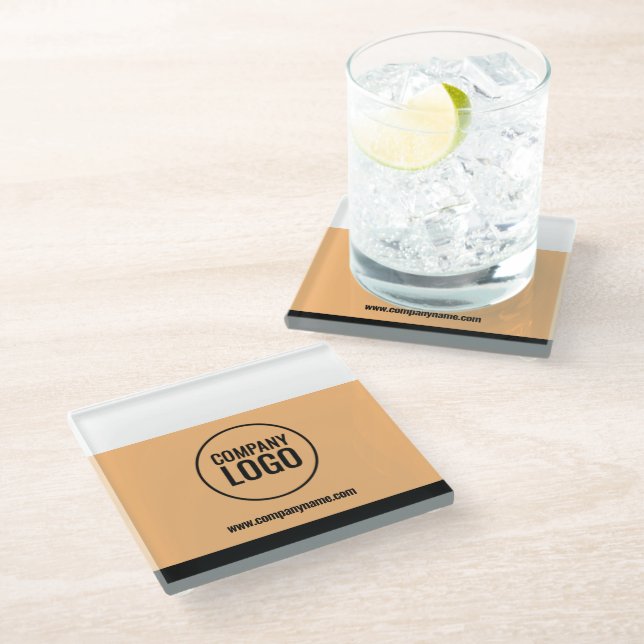 Modern White Peach Black Company Logo Website Glass Coaster (Angled)