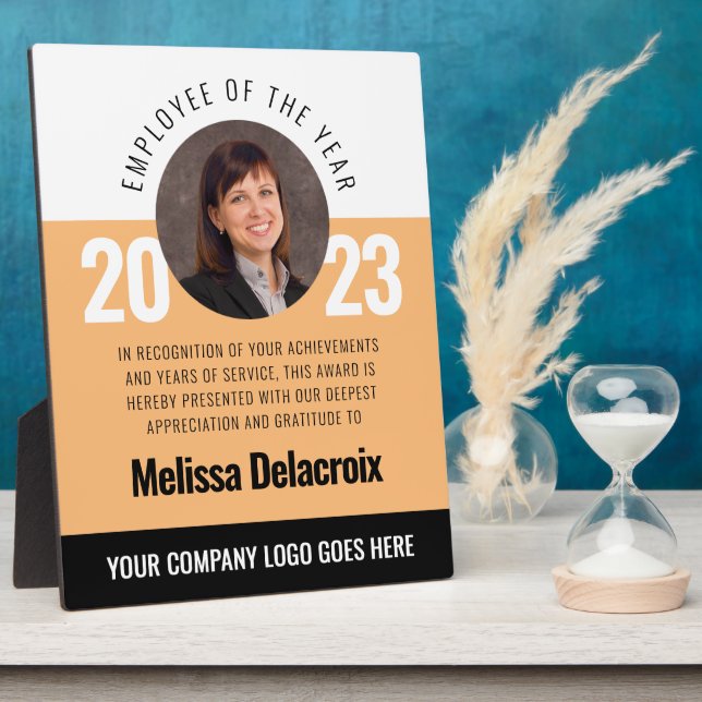 Modern White Peach Black Employee of Year Award Plaque (Side)