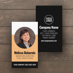 Modern White Peach Black Employee Photo Business Card