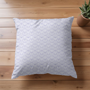 Modern White Periwinkle Japanese Wave Pattern Cushion