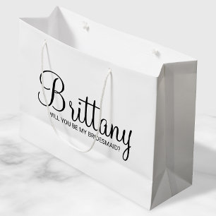 Modern White Personalised Bridesmaid Proposal Large Gift Bag
