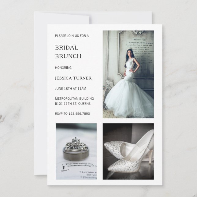 Modern White Photo Collage Bridal Brunch Invitation (Front)