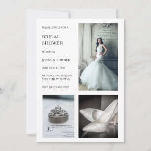 Modern White Photo Collage Bridal Shower Invitation