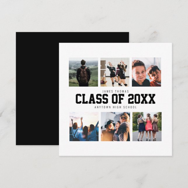 Modern White Photo Collage Graduation Announcement (Front/Back)