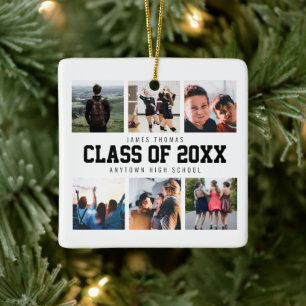 Modern White Photo Collage Graduation Keepsake Ceramic Ornament