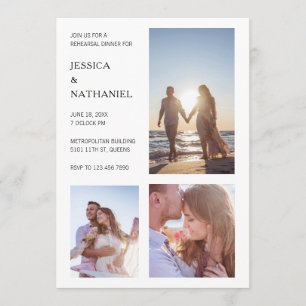 Modern White Photo Collage Rehearsal Dinner Invitation