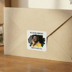 Modern White Photo Funeral Square Sticker