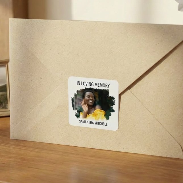 Modern White Photo Funeral Square Sticker (Creator Uploaded)