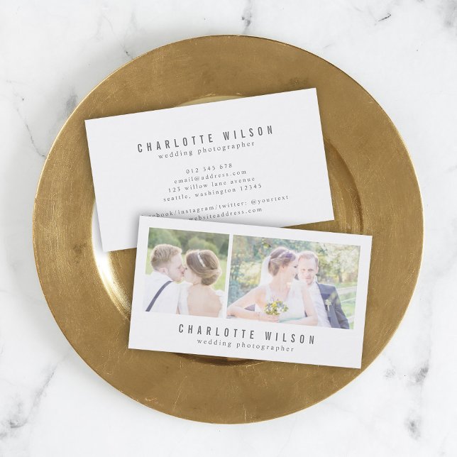Modern White Photographer Two Photos Business Card (Creator Uploaded)