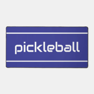 Modern White PICKLEBALL Stripes On Deep Blue Desk Mat