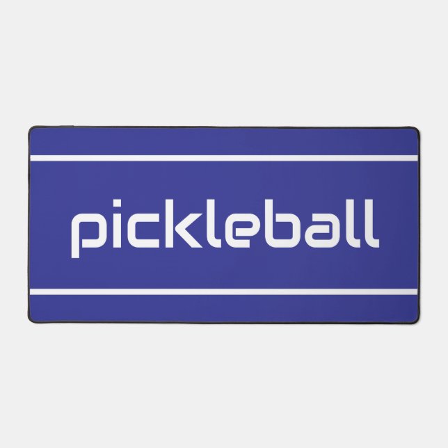 Modern White PICKLEBALL Stripes On Deep Blue Desk Mat (Front)