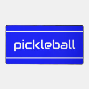Modern White PICKLEBALL Stripes On Royal Blue Desk Mat