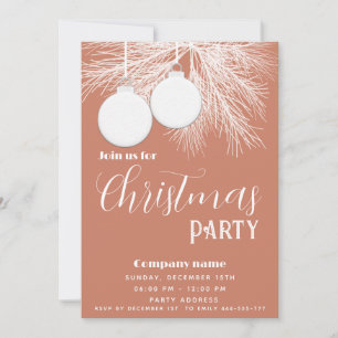 Modern white pine branch Christmas balls Invitation