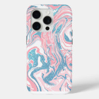 Modern White Pink Blue Glitter Marble