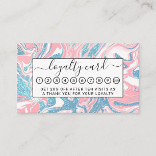Modern White Pink Blue Glitter Marble Loyalty Card