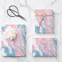 Modern White Pink Blue Glitter Marble