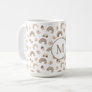 Modern White &pink Butterflies Rainbow Pattern  Coffee Mug
