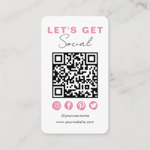 Modern White Pink Connect With Us QR Code Enclosure Card