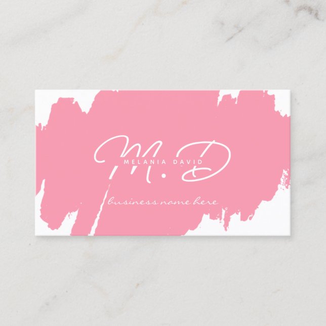 Modern White Pink Custom Monogram QR Code Minimal Calling Card (Front)