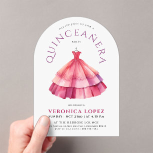 Modern White Pink Quince Princess Dress Watercolor Acrylic Invitations