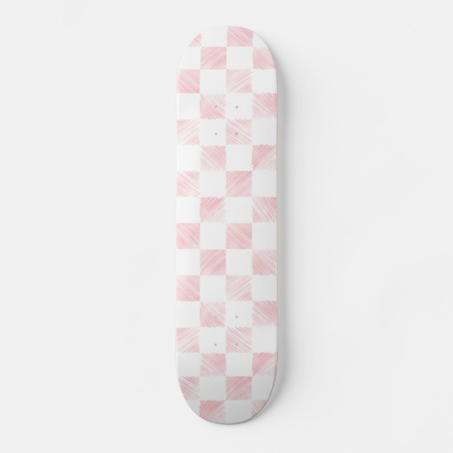 Modern White Pink Squares chequerboard  Skateboard (Front)