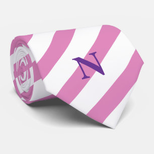 modern white pink stripes purple monogram  neck ti tie