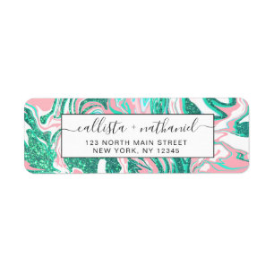 Modern White Pink Teal Green Glitter Marble