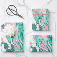 Modern White Pink Teal Green Glitter Marble