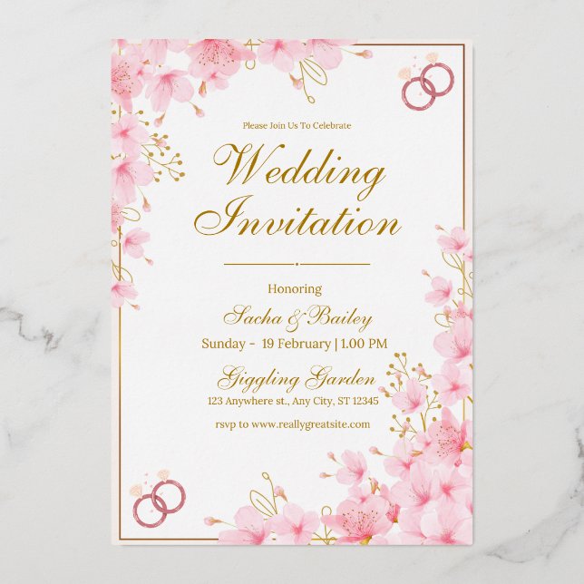 Modern White & Pink Wedding Announcement (Front)