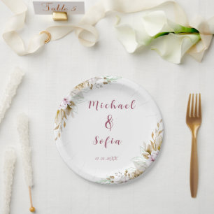 Modern White & Pink Wedding Plate – Chic & Stylish