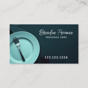 Modern White Plate Fork Dark Background Catering Business Card