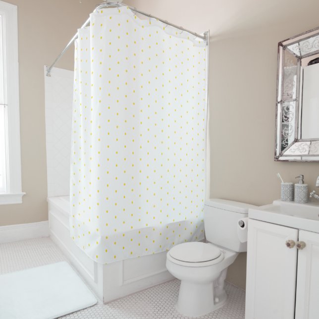 Modern White Polka Dots Pattern Shower Curtain (In Situ)