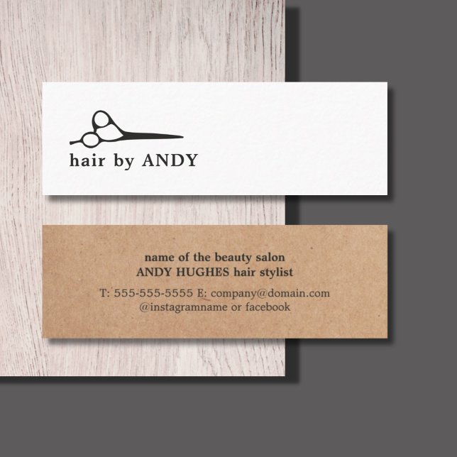 Modern White Printed Kraft Black Scissors Hair Mini Business Card (Creator Uploaded)