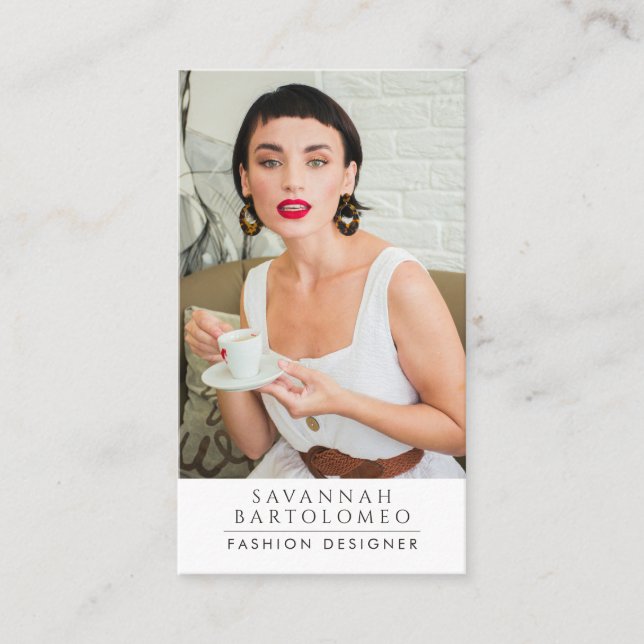 Modern White Professional Business Photo QR Code Business Card (Front)