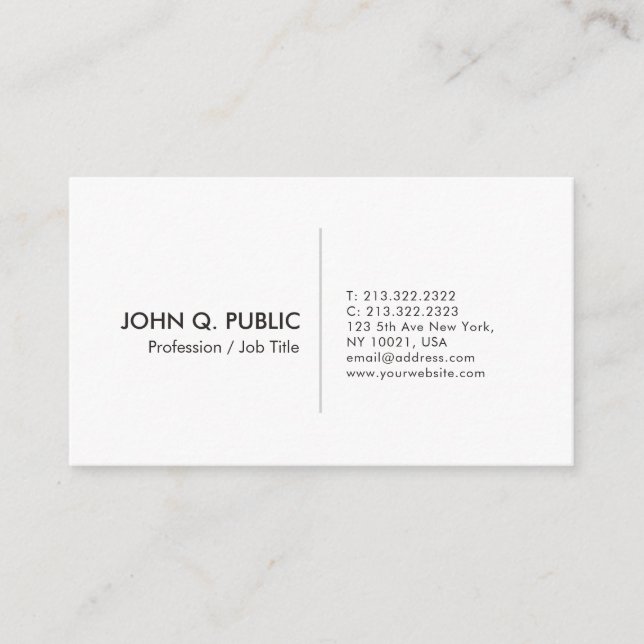 Modern White Professional Elegant Sleek Plain Business Card (Front)