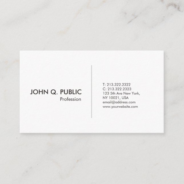Modern White Professional Simple Elegant Business Card (Front)
