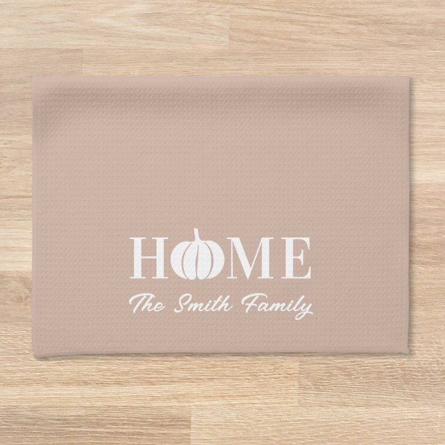 Modern White Pumpkin Thanksgiving Family Name Tea Towel (Creator Uploaded)