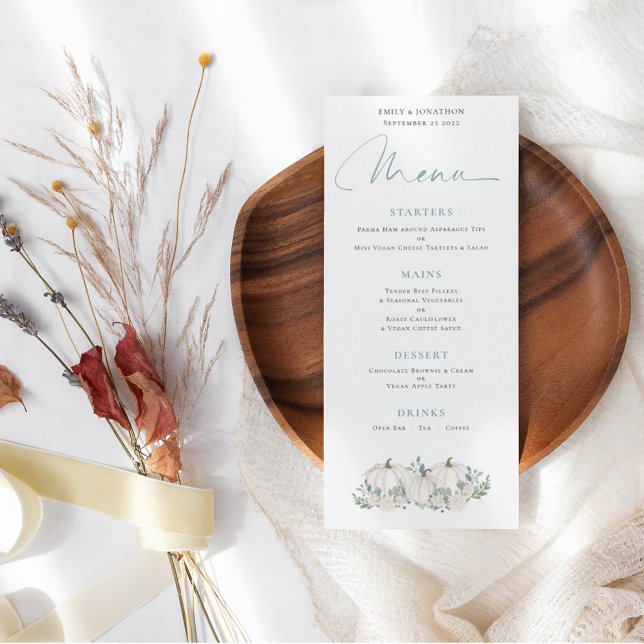 Modern White Pumpkins Florals Wedding Menu (Creator Uploaded)