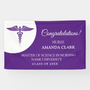 Modern White & Purple Caduceus Nurse Rn Graduation Banner