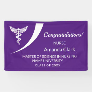 Modern White & Purple Caduceus Nursing Graduation Banner