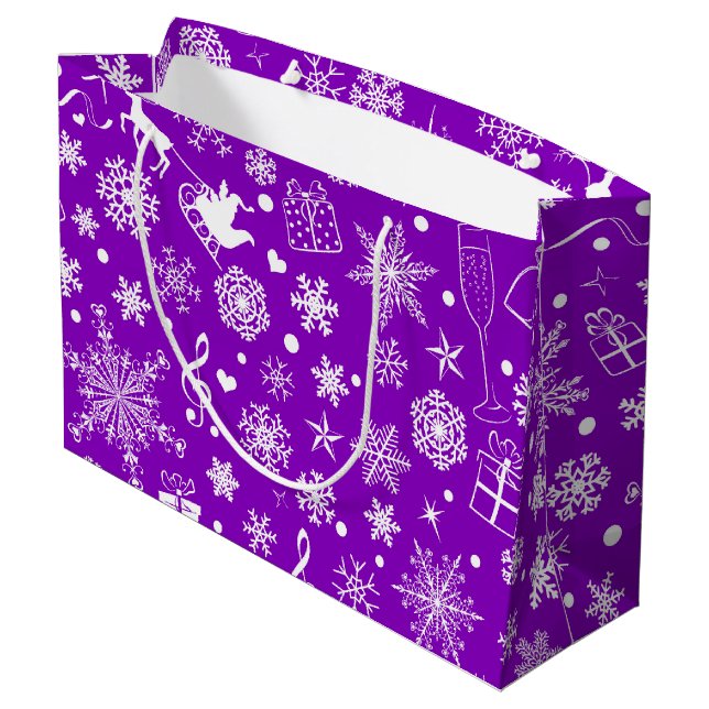 Modern White Purple Christmas Theme Elements Large Gift Bag (Back Angled)